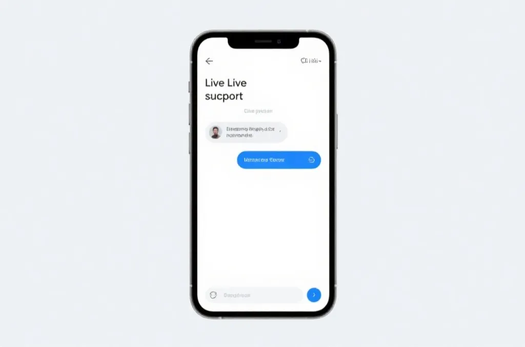 An unbranded mobile phone interface showing a live chat support application, minimalist design